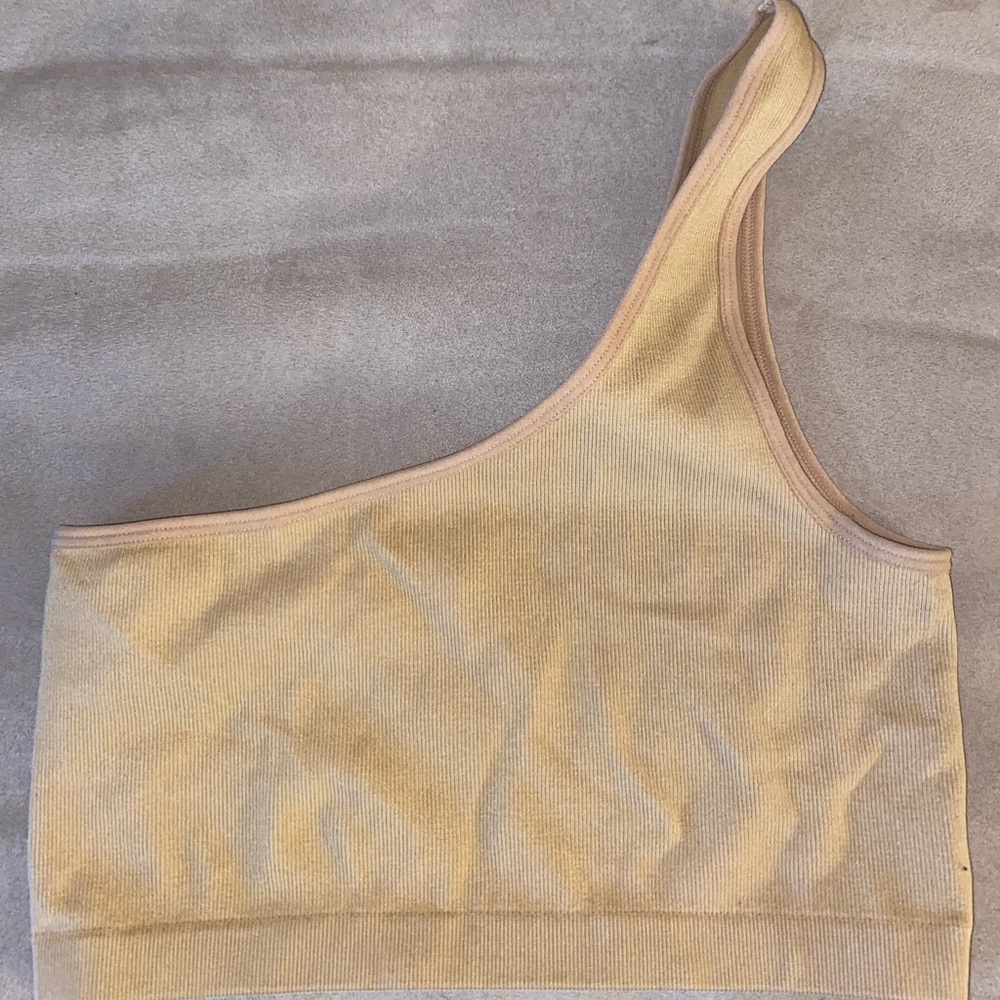 Beige One Shoulder Crop Top